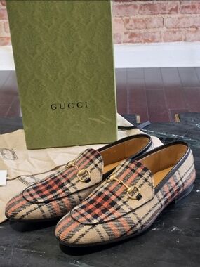 Gucci Jordaan Wool Plaid Loafers, 12